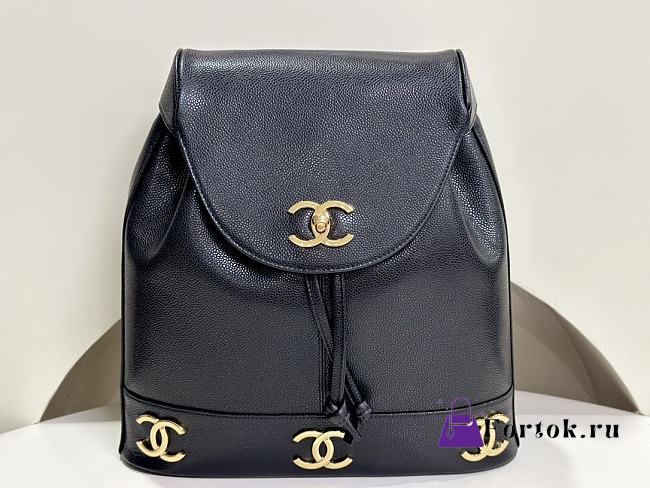 Fortok Chanel Vintage Backpack With Golden Hardware Logo 31x11x39cm - 1