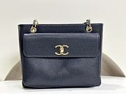 Fortok Chanel Vintage Front Pocket Tote Bag Black 26x10.5x22cm - 1