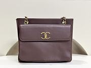 Fortok Chanel Vintage Front Pocket Tote Bag Burgundy 26x10.5x22cm - 1