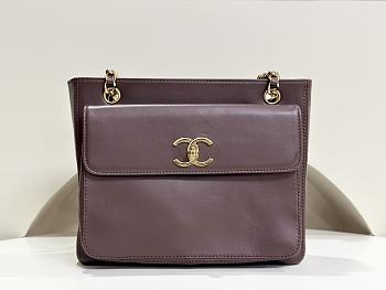 Fortok Chanel Vintage Front Pocket Tote Bag Burgundy 26x10.5x22cm