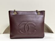 Fortok Chanel Vintage Front Pocket Tote Bag Burgundy 26x10.5x22cm - 6