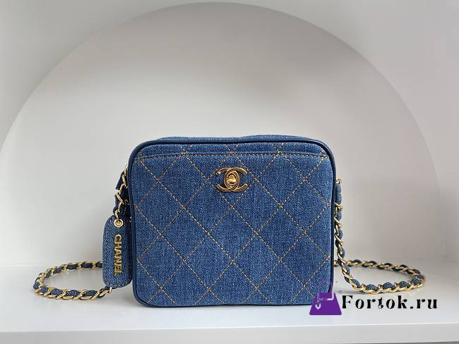 Fortok Chanel Pocket Camera Bag Mini Denim 15.5x12.5x5.5cm - 1