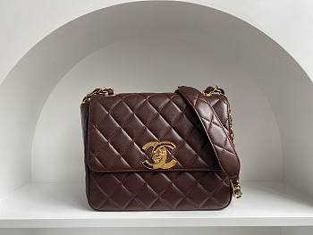 Fortok Chanel Vintage Gold Buckle CF Bag Dark Brown 25x20x9cm