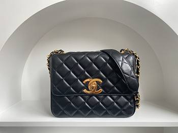 Fortok Chanel Vintage Gold Buckle CF Bag Black 25x20x9cm