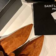 Fortok Saint Laurent Letter-Heel Pointed High-Heel Boots Brown Velvet Leather - 6