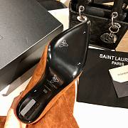 Fortok Saint Laurent Letter-Heel Pointed High-Heel Boots Brown Velvet Leather - 4