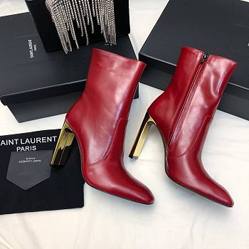 Fortok Saint Laurent Side Zipper Ankle Boots Red