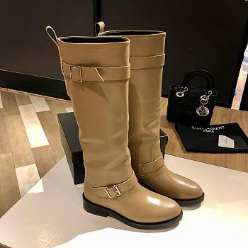 Fortok Saint Laurent High-heeled Knee-High Boots Beige