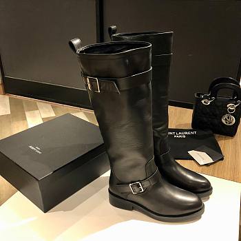 Fortok Saint Laurent High-heeled Knee-High Boots Black