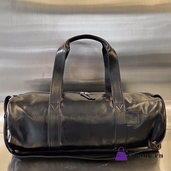 Fortok Bottega Veneta Leather Travel Bag Black 731192 49x22x21.5cm - 1
