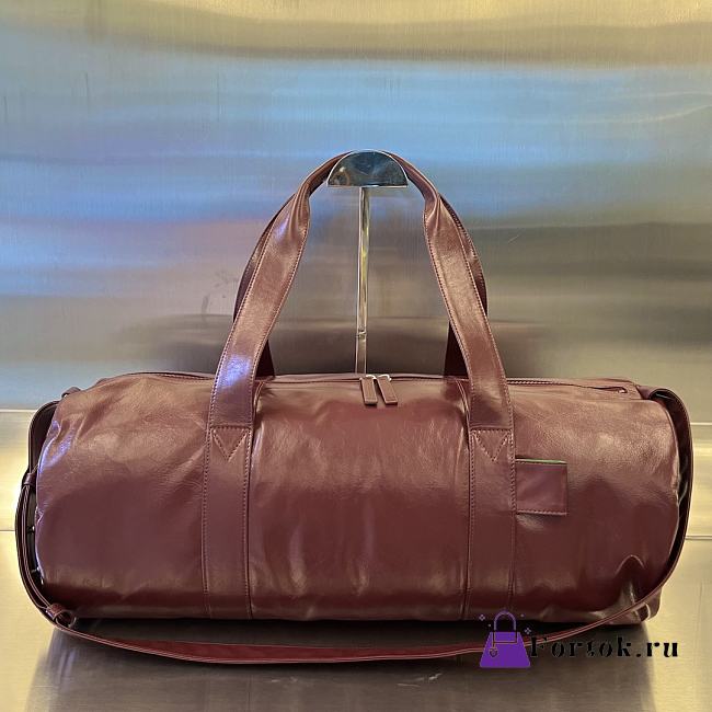 Fortok Bottega Veneta Leather Travel Bag Burgundy 731192 49x22x21.5cm - 1