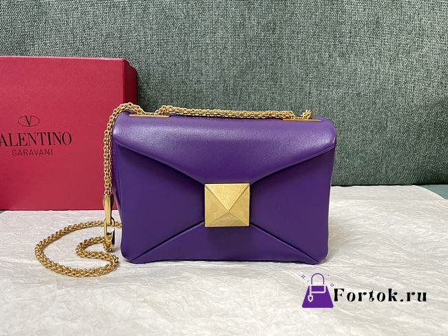 Fortok Valentino One Stud Nappa Bag With Chain Purple 19x14x11cm - 1