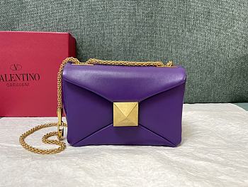 Fortok Valentino One Stud Nappa Bag With Chain Purple 19x14x11cm