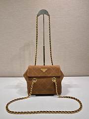 Fortok Prada Brown Quilted Suede Chain Shoulder Bag 1BD600 22x18x6cm - 1