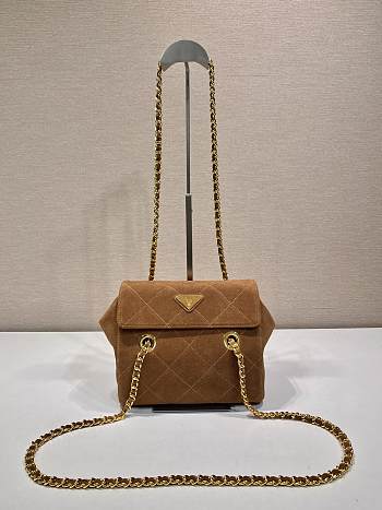 Fortok Prada Brown Quilted Suede Chain Shoulder Bag 1BD600 22x18x6cm