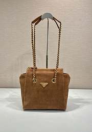 Fortok Prada Chain Shoulder Bag Suede Brown 1BD660 25x26.5x7.5cm - 1