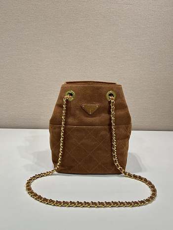 Fortok Prada Quilted Chain Shoulder Bag Suede Brown 1BD601 25x26.5x15.5cm