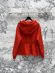 Fortok Louis Vuitton Old Flower Jacquard Hooded Waist Ruffled Jacket Red - 6