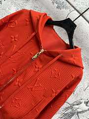 Fortok Louis Vuitton Old Flower Jacquard Hooded Waist Ruffled Jacket Red - 3