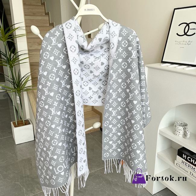 Fortok Louis Vuitton Monogram Scarf Grey & White 45x200cm - 1