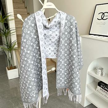 Fortok Louis Vuitton Monogram Scarf Grey & White 45x200cm