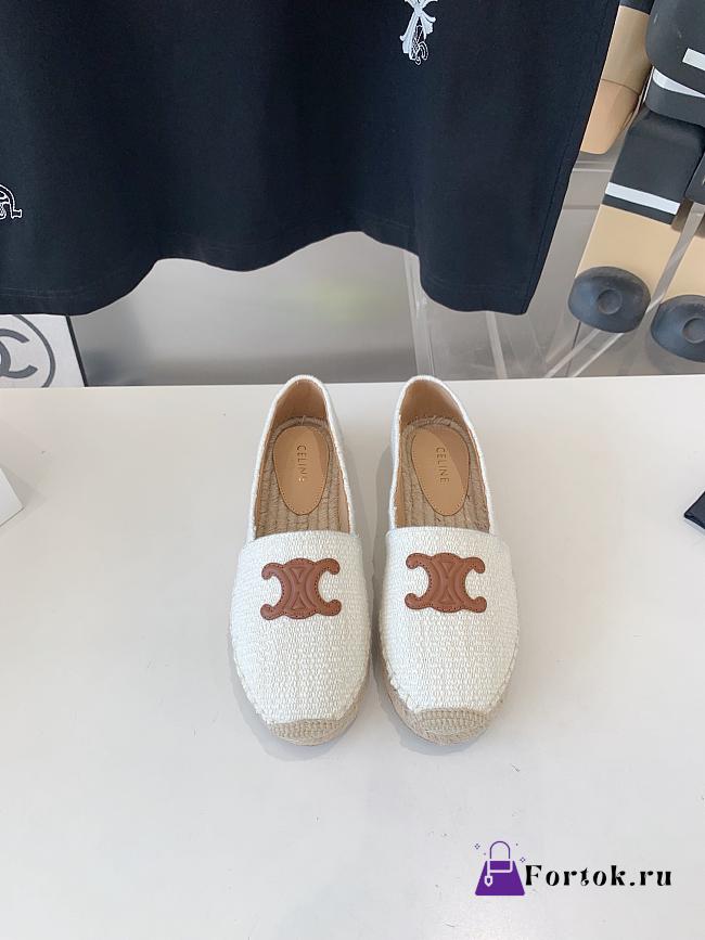 Fortok Celine Triomphe Logo Patch Flat Espadrilles Cream - 1