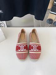 Fortok Celine Espadrilles Flat Shoes Jacquard Canvas Red & Beige  - 1