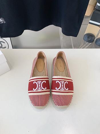 Fortok Celine Espadrilles Flat Shoes Jacquard Canvas Red & Beige 