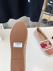 Fortok Celine Espadrilles Flat Shoes Jacquard Canvas Red & Beige  - 6