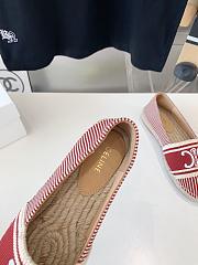 Fortok Celine Espadrilles Flat Shoes Jacquard Canvas Red & Beige  - 3