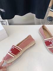 Fortok Celine Espadrilles Flat Shoes Jacquard Canvas Red & Beige  - 2