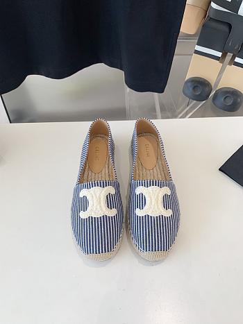 Fortok Celine Triomphe Logo Patch Flat Espadrilles Canvas Espadrille In Navy