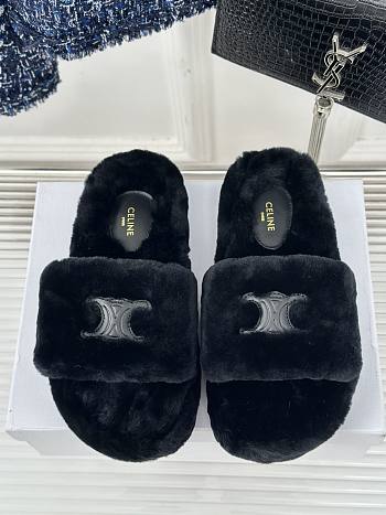 Fortok Celine Fur Slippers Black