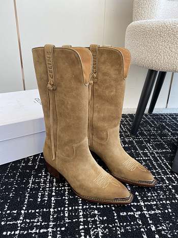 Fortok Celine Beige Velvet Knight Boots 