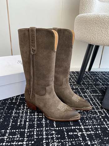 Fortok Celine Dark Brown Velvet Knight Boots