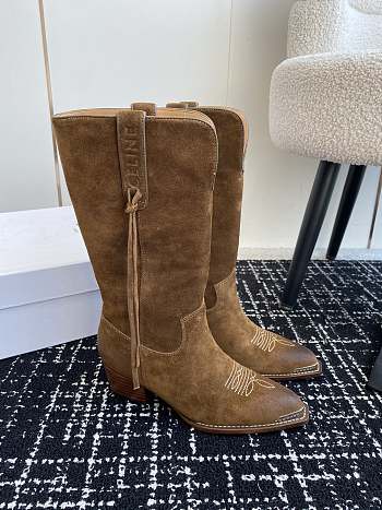 Fortok Celine Brown Velvet Knight Boots