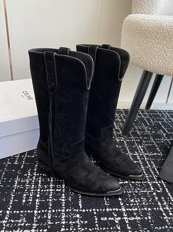 Fortok Celine Black Velvet Knight Boots