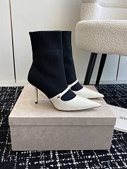 Fortok Jimmy Choo Carolyn White & Black Leather & Knit Ankle Boots - 1