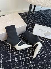 Fortok Jimmy Choo Carolyn White & Black Leather & Knit Ankle Boots - 4