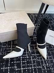 Fortok Jimmy Choo Carolyn White & Black Leather & Knit Ankle Boots - 2