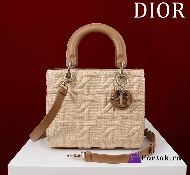 Fortok Dior Lady Beige Graphic Cannage Raffia Bag 24x20x11cm - 1