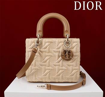 Fortok Dior Lady Beige Graphic Cannage Raffia Bag 24x20x11cm