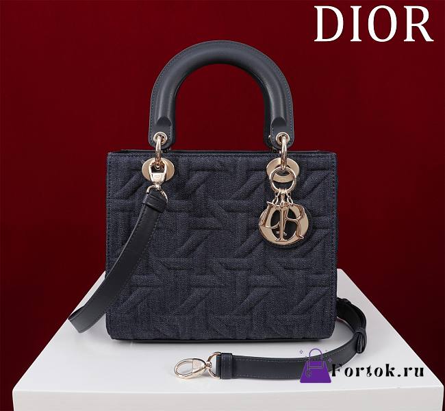 Fortok Dior Lady Black Diana Five-grid Denim Bag 24x20x11cm - 1