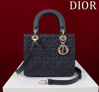 Fortok Dior Lady Black Diana Five-grid Denim Bag 24x20x11cm