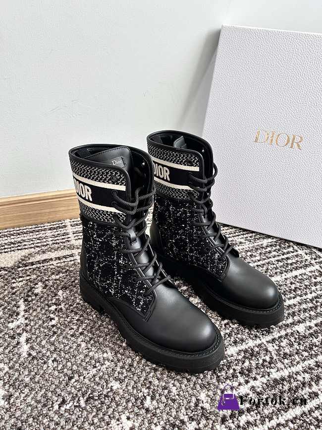 Fortok Dior D-Major Ankle Boots Black and White Technical Fabric - 1