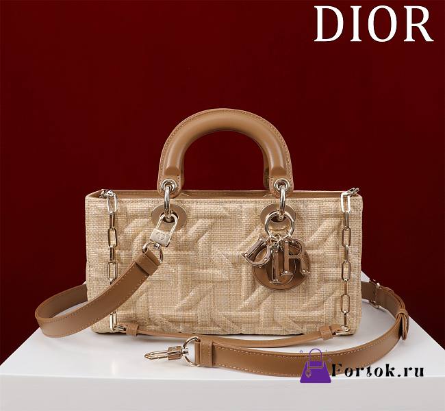 Fortok Dior Lady D-Joy Beige Graphic Cannage Raffia Bag 26x13.5x5cm - 1