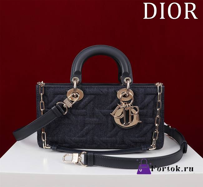 Fortok Dior Lady D-Joy Black Diana Five-grid Denim Bag 26x13.5x5cm - 1