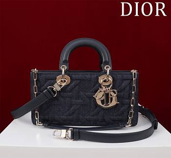 Fortok Dior Lady D-Joy Black Diana Five-grid Denim Bag 26x13.5x5cm