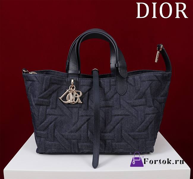 Fortok Dior Medium Toujours Bag Blue Graphic Cannage Denim 28.5x21.5x17cm - 1