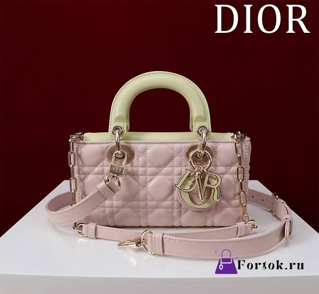 Fortok Dior Lady D-Joy Bag Powder Pink & Yellow 22x12x6.5cm - 1